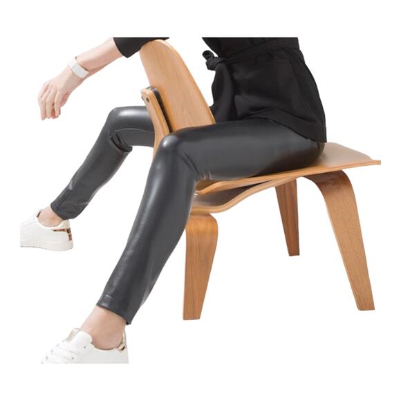 NEW Studio 1886 Faux LEATHER LEGGINGS XL US 16 Pant Black Soft Polyester Vinyl - Picture 3 of 11